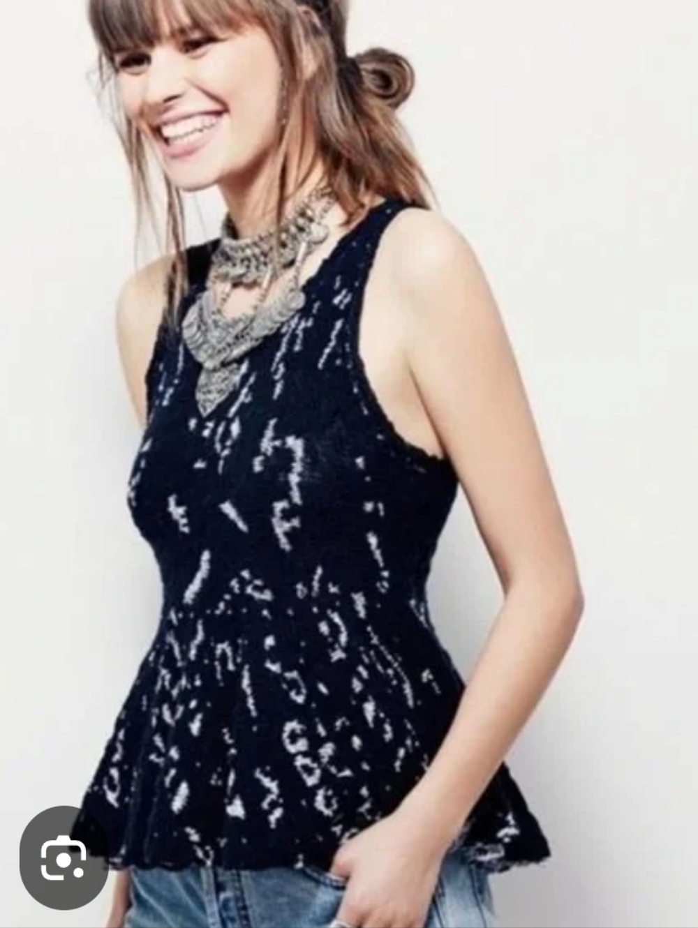 NWT Free People Black and White Knit Peplum Tank
